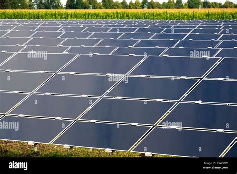 Solar Parc With Panels Producing Energy By Photovoltaics Stock Photo