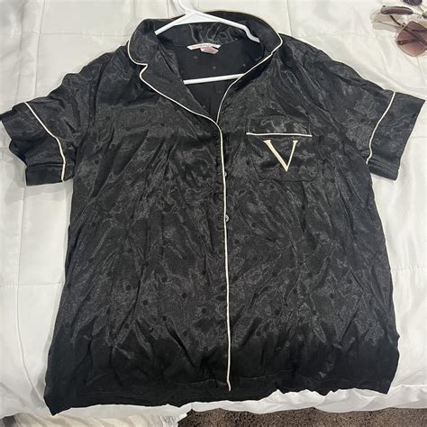 black satin  pajama set polka dot detailing size depop