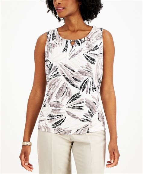 Kasper Printed Keyhole Neck Top Macys