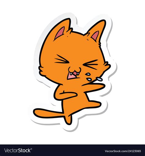 Sticker of a cartoon cat hissing Royalty Free Vector Image