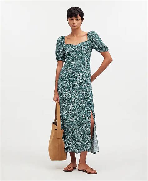 Puff Sleeve Sweetheart Midi Dress In Floral Madewell