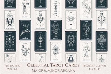 Hand Drawn Celestial Tarot Cards Major And Minor Arcana Deck