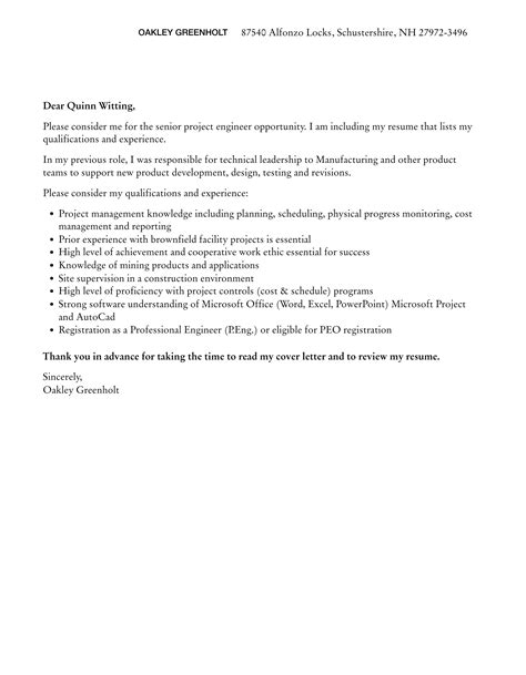 Senior Project Engineer Cover Letter Velvet Jobs