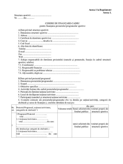 Fillable Online Anexa 1 La Regulament Documentedosar Finantare De La 1