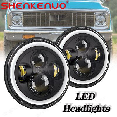 Pair 7 Inch Round LED Headlight DRL Hi Lo Beam For Ford Bronco 1966