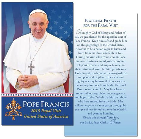 Pope Francis 2015 Us Visit Holy Card With Prayer Pack Of 100