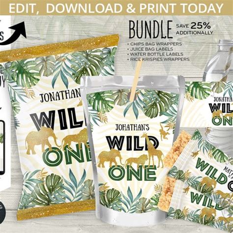 Jungle Wild One Chip Bag Safari Snacks Treat Bags African Etsy