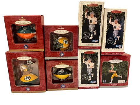 Lot 8 Hallmark Keepsake Ornaments Including Nfl Collectors Series Figures Helmets And