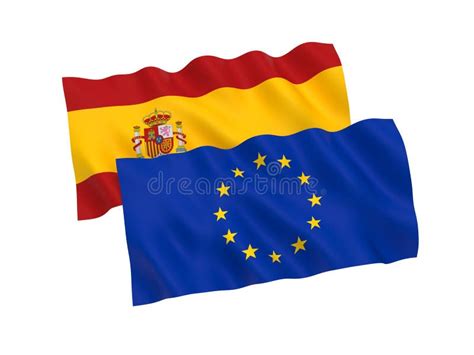 Banderas De Espa A Y De La Uni N Europea En Un Fondo Blanco Stock De