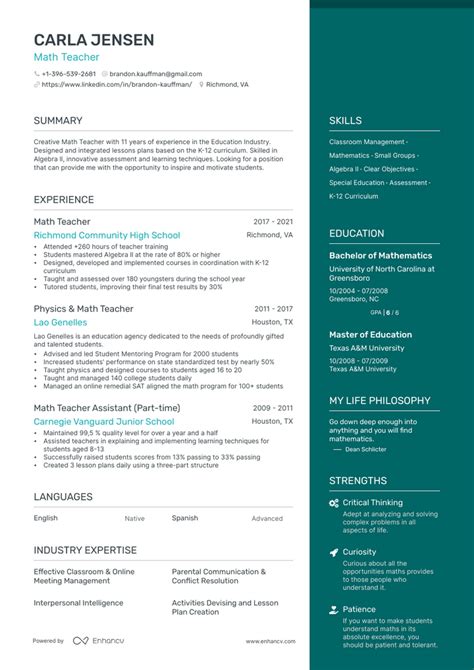 5 Math Teacher Resume Examples And Guide For 2023