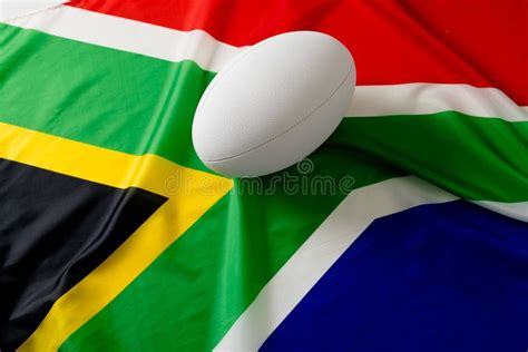 White Rugby Ball Over Flag Of South Africa Stock Photo Image Of White