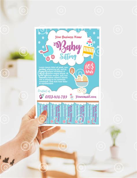 Editable Babysitting Business Flyer Template With Tear Off Tabs Cute