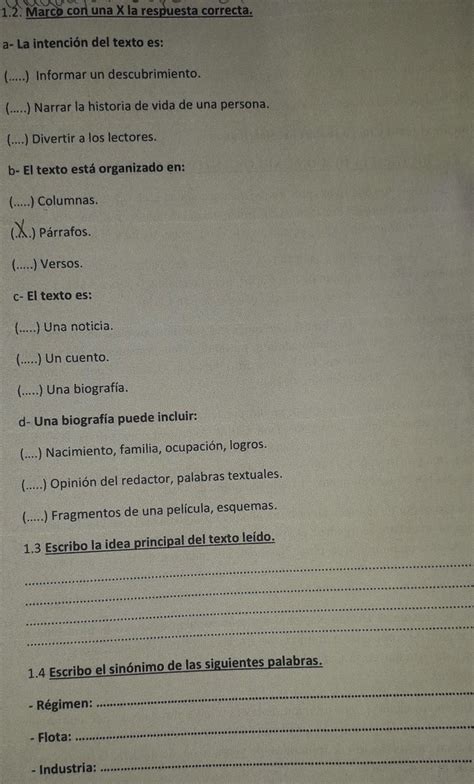 Marco Con Una X La Respuesta Correcta A La Intenci N Del Texto Es