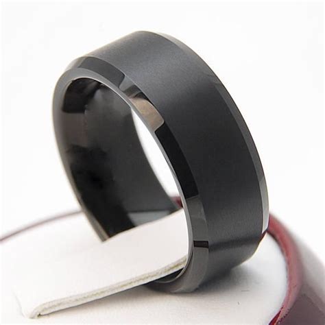 Black Tungsten Carbide Ring Brushed Satin Wedding Bridal Band Men Women