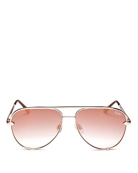 Quay Womens High Key Mirrored Mini Aviator Sunglasses 53mm In Rose