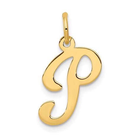 K Gold Script Letter P Initial Charm Precious Accents Ltd