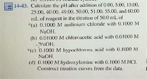 Solved Calculate The Ph After Addition Of Chegg