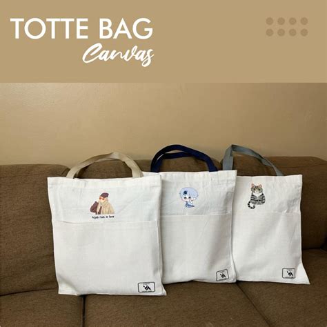 Jual Tote Bag Canvas Sablon Dtf Resleting Dan Double Saku Tambahan Di