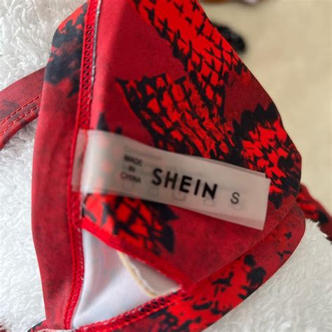 SHEIN Red Snake Skin Bikini Never Worn Size Depop