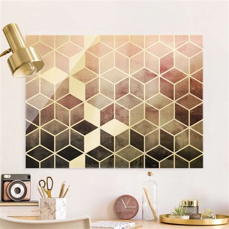 Goldene Geometrie Rosa Grau Glasbild Im Querformat Kaufen