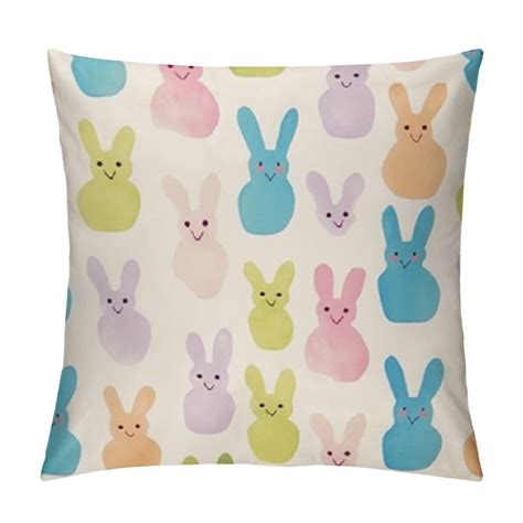 Hengt Easter Pillow Covers Colorful Bunny Rabbit Decorative Square