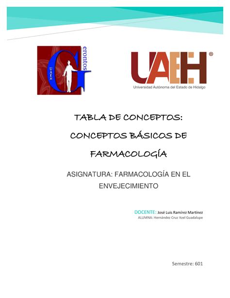 Conceptos B Sicos De Farmacolog A Tabla De Conceptos Conceptos B