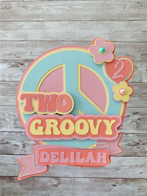 Two Groovy Cake Topper 70s Birthday Cake Topper Retro Birthday Cake