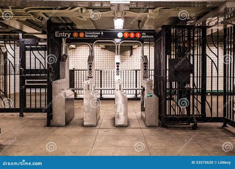 Nyc Subway Entrance Editorial Image Image Of Gate Platform 53575620