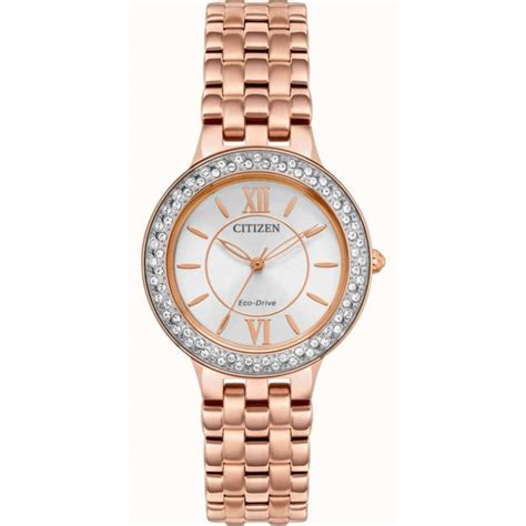 Citizen Ladies Eco Drive Cz Rose Gold Tone Stainless Steel Watch