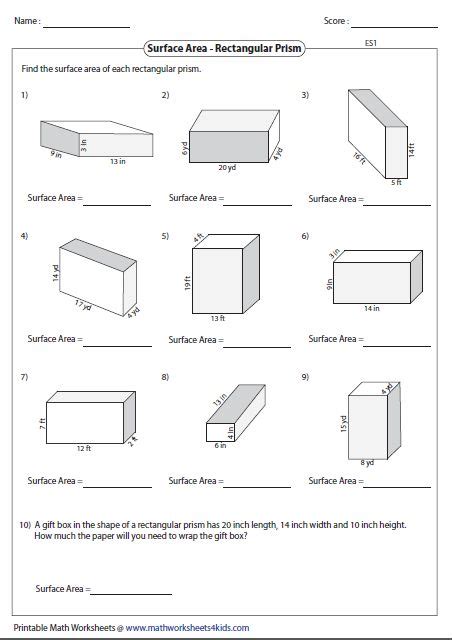 Printable Surface Area Worksheets