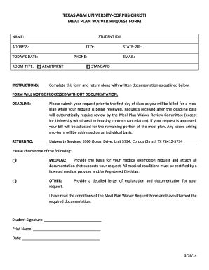 Sample Meal Waiver Form