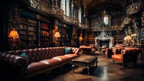 Premium Photo | A long room decorated with lots of books and bookshelves