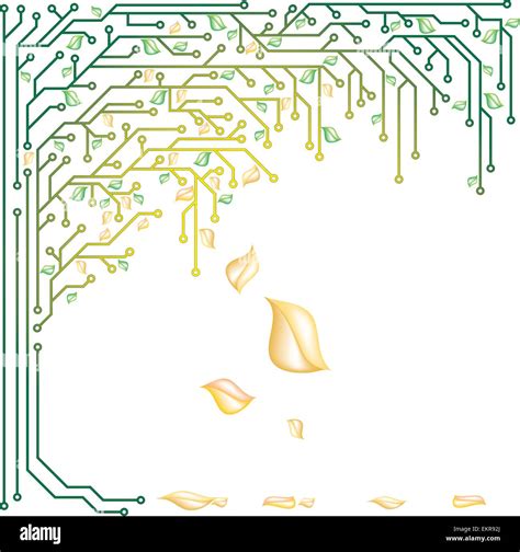 Electronic Tree With Yellow And Green Leaves In A Vector Eps Stock