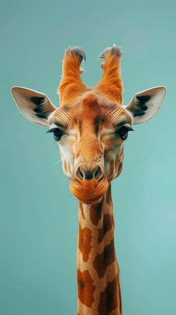 Premium Photo | Vertical portrait of a giraffe on blue background ...