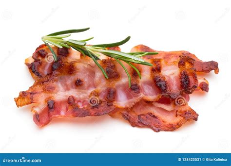 Cooked Bacon Rashers Isolated On White Stock Image Image Of Strips Meaty 128423531