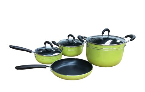 Juego Batería De Cocina Color Verde 7 Pzas Vbg Aluminio Olla Sarten