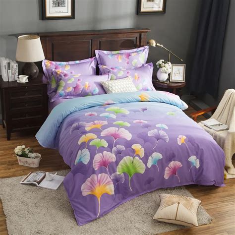 Arnigu 100 Cotton Bedding Set Colorful Ginkgo Leaves Printed Bedlinen