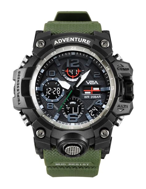 V2a Military Green Chronograph Analogue And Digital Sports Watch For M V2awatches