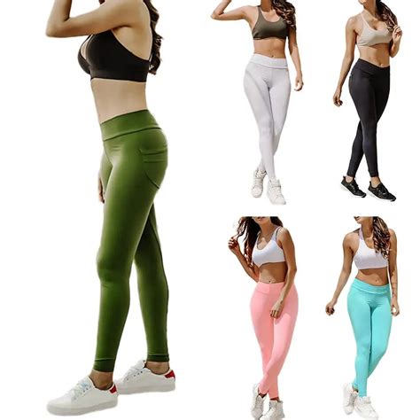 Warna Solid Wanita Yoga Celana Tinggi Pinggang Yoga Legging Push Up