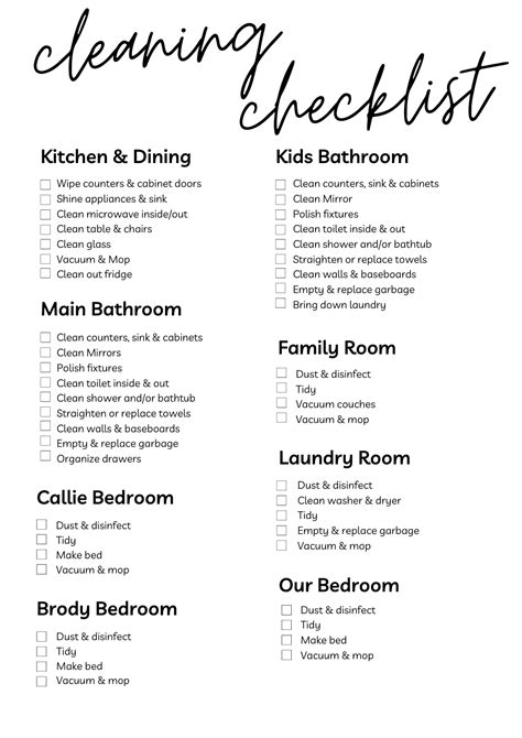 Black And White Professional House Cleaning Checklist Artofit