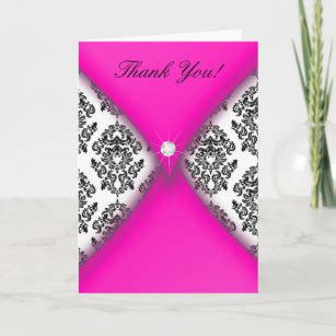 Hot Pink And Black Thank You Cards Zazzle