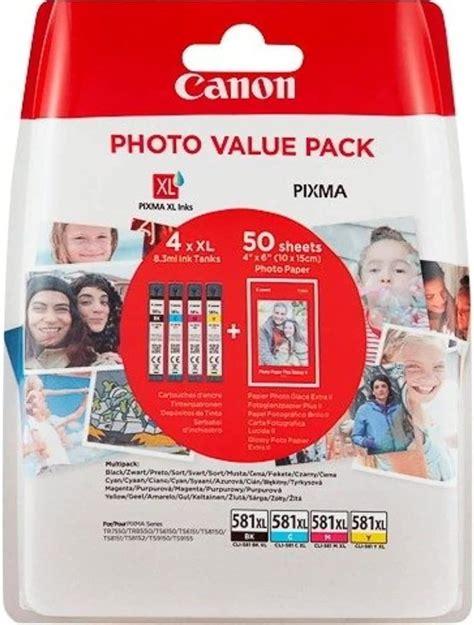 Canon CLI 581 XL C M Y BK Pack de 4 cartouches Capacité XL Noir XL