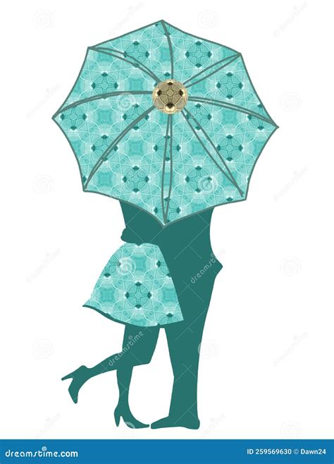 Romance Couple Kissing Under A Teal Umbrella Stock Illustration Illustration Of Umbrella