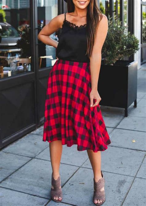 Buffalo Plaid Elastic Waist Skirt Fairyseason