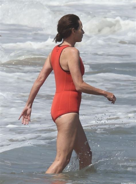 Minnie Driver Wears A Red One Piece For A Dip In The Ocean On A Hot Day In Malibu 51 Photos