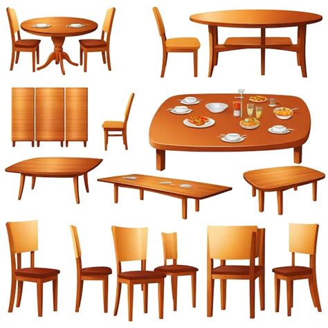 Premium Vector Dining Table Vector Set White Background Isolated A High