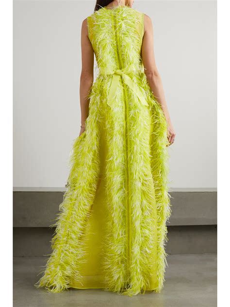 Huishan Zhang Beau Feather And Grosgrain Trimmed Silk Organza Gown In