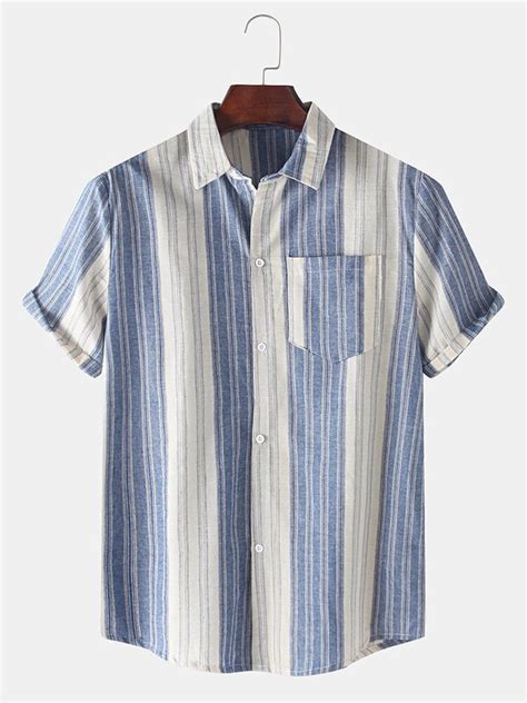 Mens Basic Striped Linen Shirts Hawalili