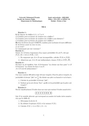 Cours Probabilit S Et Statistique Smc S Universit E Mohammed