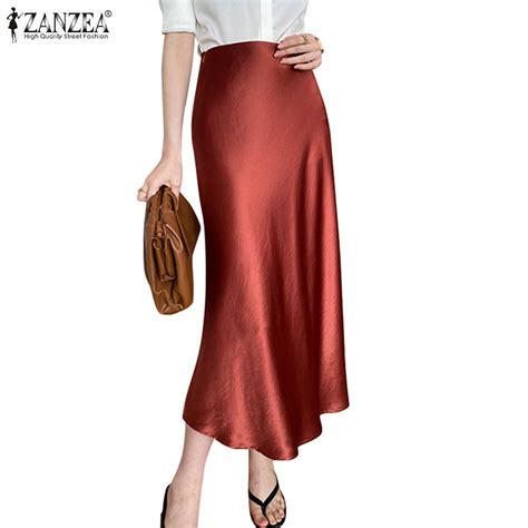 Zanzea Women Korean Elegant Fashion Side Zippers Satin A Line